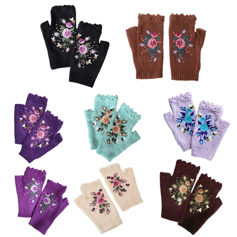 Winter Warm Women Solid Color Knit Short Fingerless Gloves Elegant Floral Embroidery Outdoor Cycling Half Finger Mittens T8NB
Winter Warm Women Solid Color Knit Short Fingerless Gloves Elegant Floral Embroidery Outdoor Cycling Half Finger Mittens T8NB