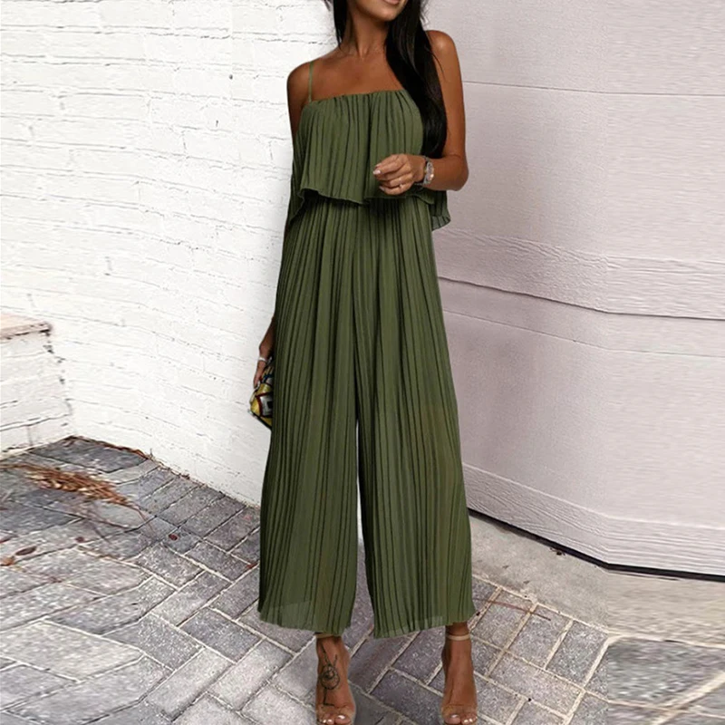 Women Elegant Draped Loose Wide-Leg Pants Casual Beach Holiday Sexy Rompers New Solid Color Backless Pleated Suspender Jumpsuits
Women Elegant Draped Loose Wide-Leg Pants Casual Beach Holiday Sexy Rompers New Solid Color Backless Pleated Suspender Jumpsuits