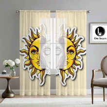 Sun Character Face Chiffon Curtain Moon Leaf Cloud Curtain Cafe Living Room Kitchen Dormitory Bedroom Door Curtain