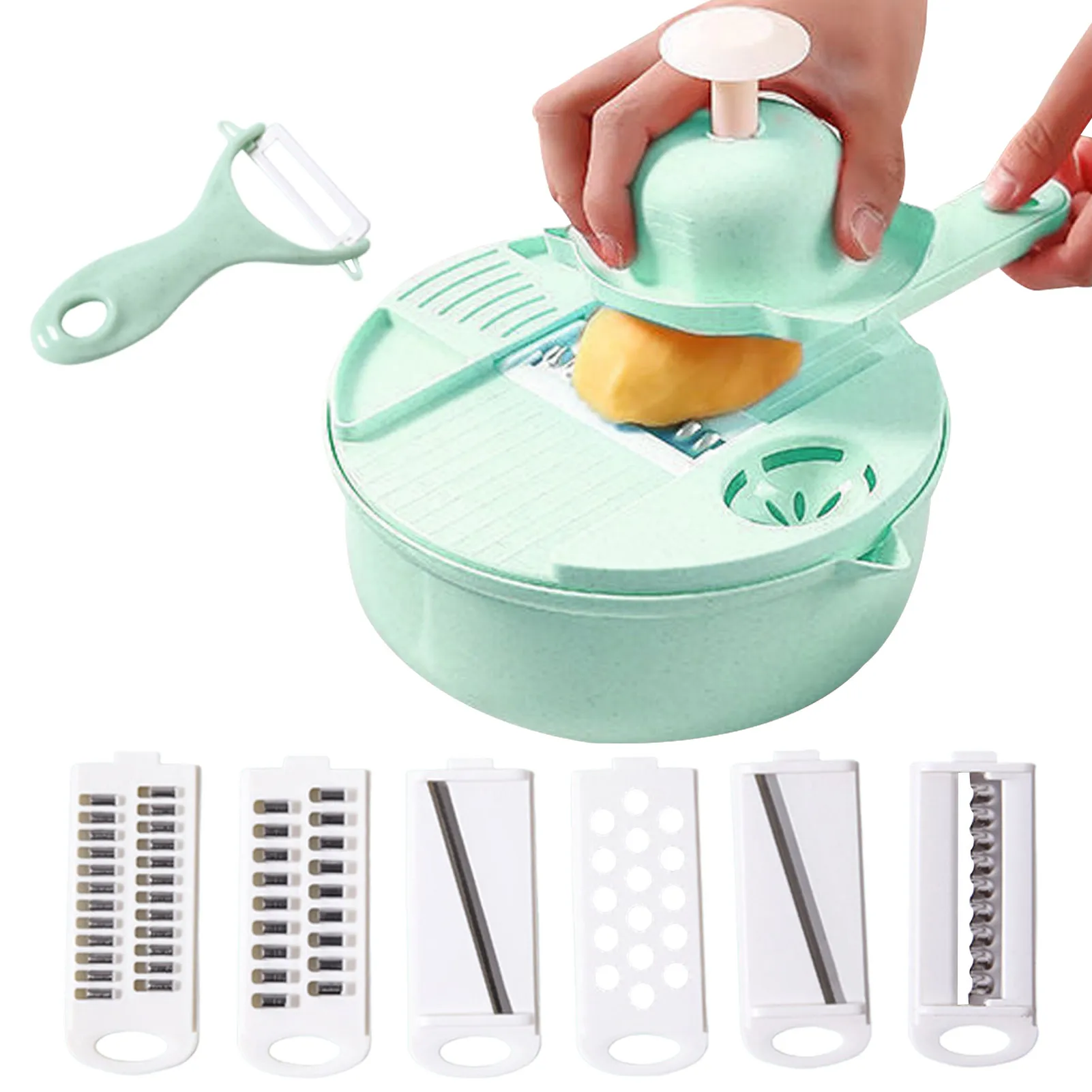 

Vegetable Cutter Manual Potato Slicer With Container 12-in-1 Multi-functional Food Chopper Large Capacity Fruit Shredder