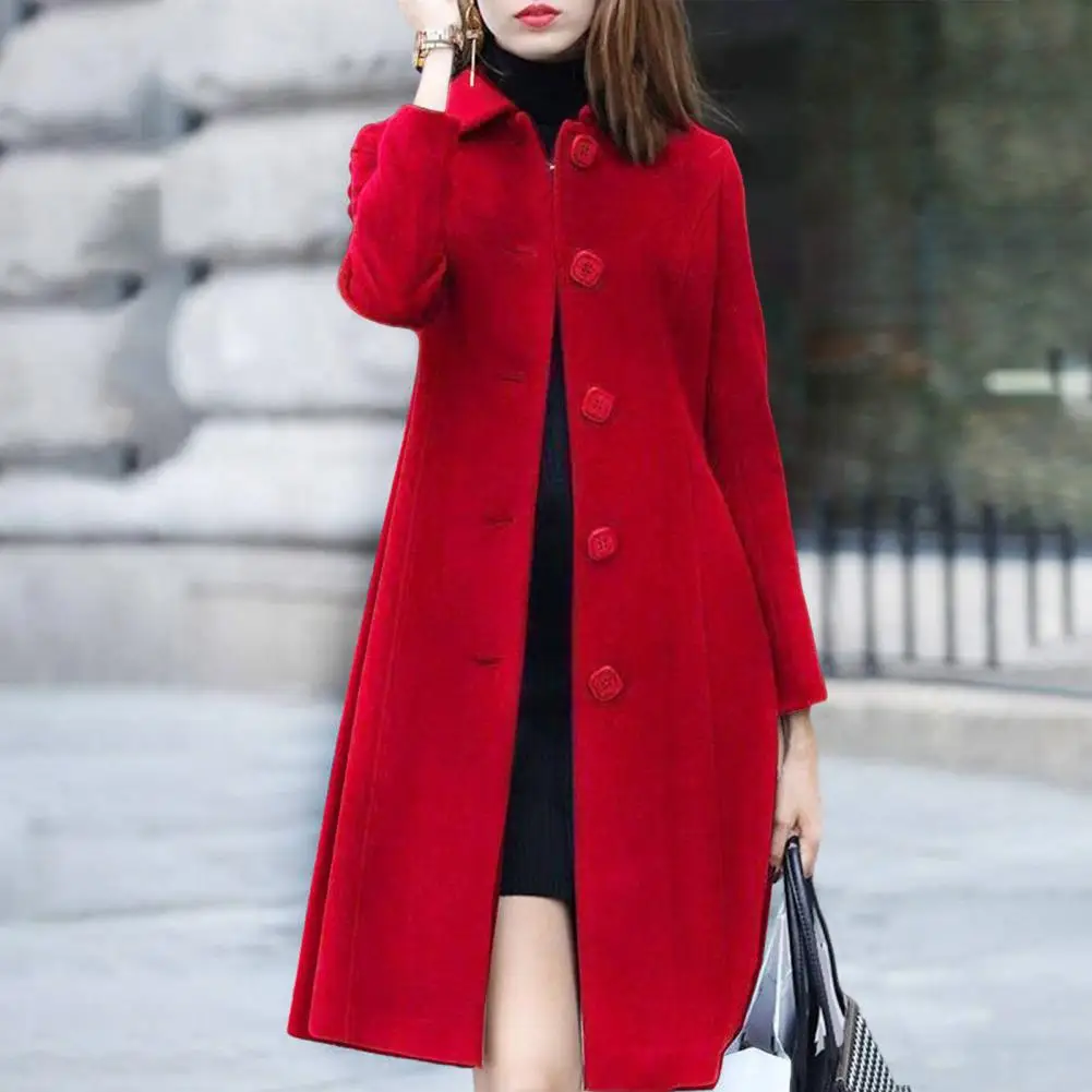 

Simple Long Sleeves Soft Lady Casual Single-breasted Pure Color Winter Woolen Coat Anti-fade Woolen Outerwear for Shopping