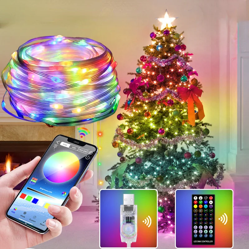 RGB Christmas Tree Lamp String APP Fairy Lamp Birthday Ornament USB Bluetooth Controller Christmas Tree Garland Decoration
RGB Christmas Tree Lamp String APP Fairy Lamp Birthday Ornament USB Bluetooth Controller Christmas Tree Garland Decoration
