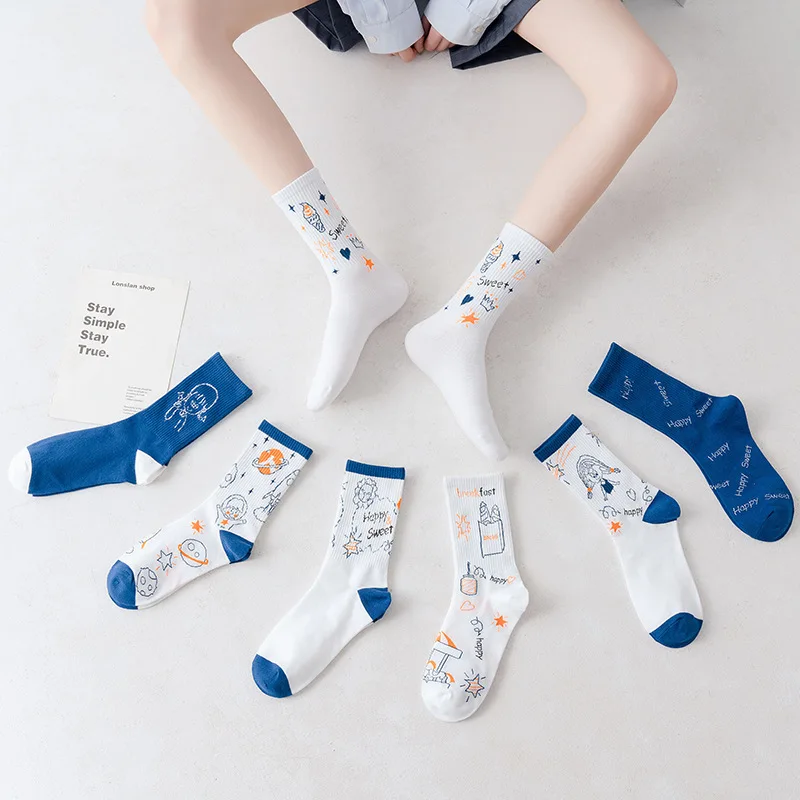 3 Pairs Blue Stockings Women's Middle Tube Socks Summer Thin Section Ins Tide Korean Cotton White Long Tube Cute Cartoon
3 Pairs Blue Stockings Women's Middle Tube Socks Summer Thin Section Ins Tide Korean Cotton White Long Tube Cute Cartoon