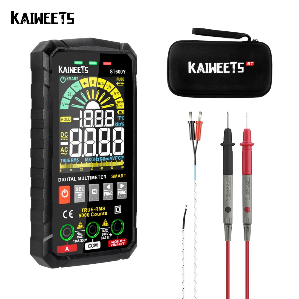 Цифровой мультиметр KAIWEETS ST600Y, интеллектуальный ампервольтметр с автоматическим выбором диапазона и бесконтактным индикатором напряжения постоянного и переменного тока, измеритель емкости и частоты Ом
Цифровой мультиметр KAIWEETS ST600Y, интеллектуальный ампервольтметр с автоматическим выбором диапазона и бесконтактным индикатором напряжения постоянного и переменного тока, измеритель емкости и частоты Ом