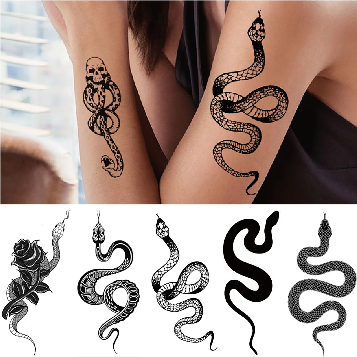 Snake Waterproof Temporary Tattoo Sticker Lasting Large Picture Fake Tattoo Stickers Body Art Black Tatoo Sticker for Women Men
Snake Waterproof Temporary Tattoo Sticker Lasting Large Picture Fake Tattoo Stickers Body Art Black Tatoo Sticker for Women Men