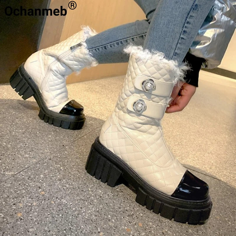 Ochanmeb Women Designer Quilted Boots Warm Sheep Wool Fleece Snow Boots Woman Chunky Heel Thick Platform Zipper Pearl Boot Shoes
Ochanmeb Women Designer Quilted Boots Warm Sheep Wool Fleece Snow Boots Woman Chunky Heel Thick Platform Zipper Pearl Boot Shoes
