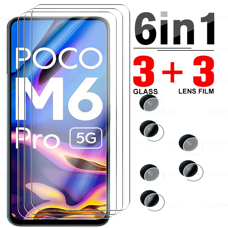 

6in1 Tempered Glass For Xiaomi Poco M6 Pro Screen Protector Poko M 6 Pro 6Pro Poxo M6Pro 5G 6.79inch Camera Lens Protective Film