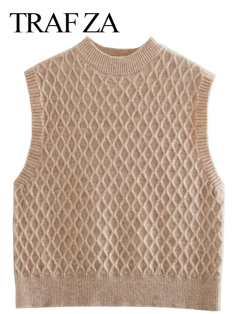 TRAF ZA Women's Solid Khaki Round Neck Vest Rhombus Sweater Sleeveless Knitted Versatile Casual Loose Fashion Simple Outer Wear 
TRAF ZA Women's Solid Khaki Round Neck Vest Rhombus Sweater Sleeveless Knitted Versatile Casual Loose Fashion Simple Outer Wear