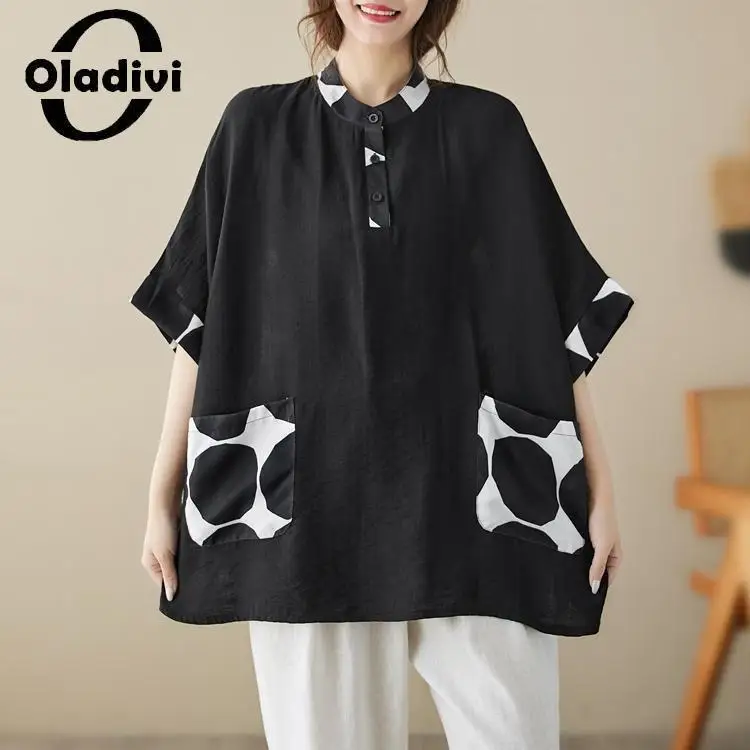 

Oladivi Fashion Polk Dot Print Women Casual Loose Blouses 2023 Summer New Large Size Oversized Shirts Ladies Big Top Tunics 1848