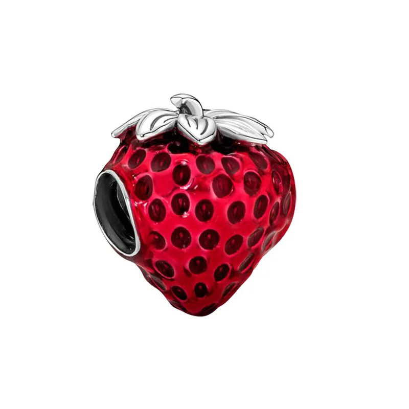 

Fit Original Pandora Charms Bracelet Women Full Red Enamel Strawberry Beads for Jewelry Making DIY Fine Fruit Bangle Accessories