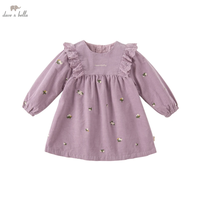 

Dave Bella 2022 purple Girl Dress Princess Cotton Dress Flower Print Dress Long Sleeve Child Kids Clothes 2-9Y DB3222845-2