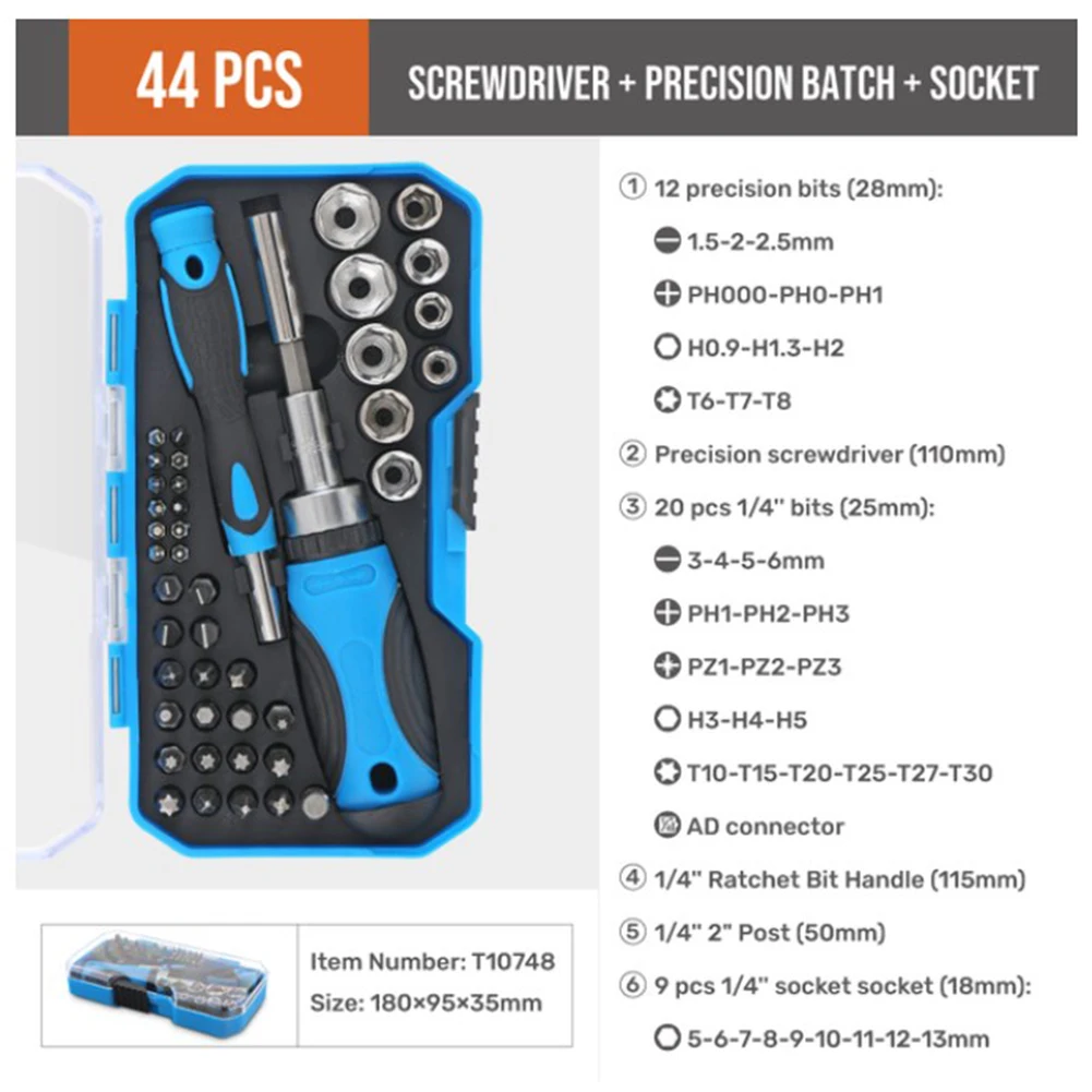 44PCS Screwdriver Bits Set Magnetic Torx Hex Cross Bits Precision Ratchet Slotterd Cross Screw Driver
44PCS Screwdriver Bits Set Magnetic Torx Hex Cross Bits Precision Ratchet Slotterd Cross Screw Driver
