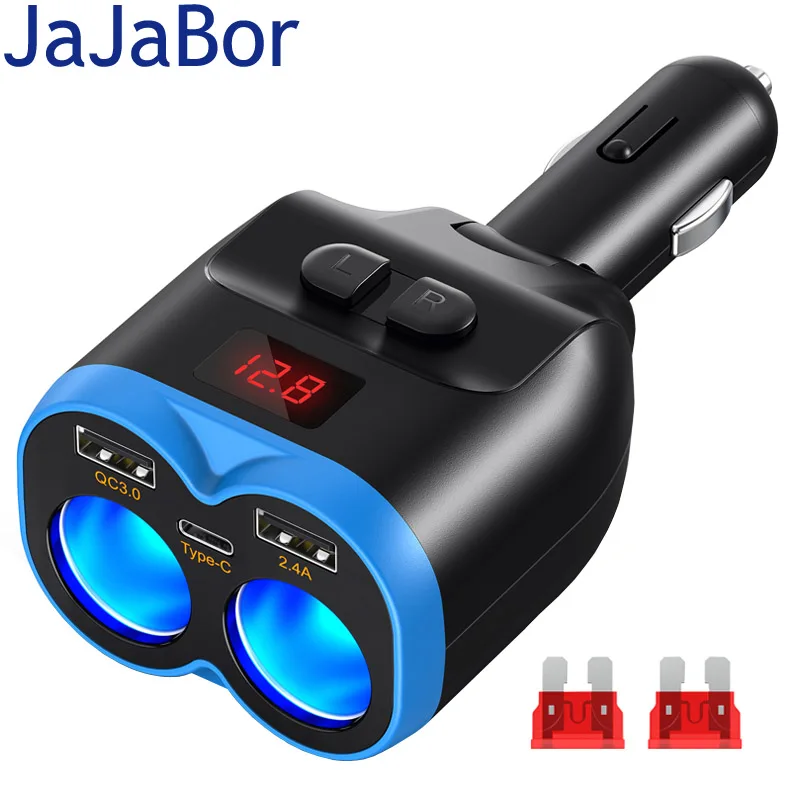 

JaJaBor Car Cigarette Lighter Socket Splitter QC3.0 USB Fast Charging Type C PD20W Car Charger Voltage Detection Power Adapter
