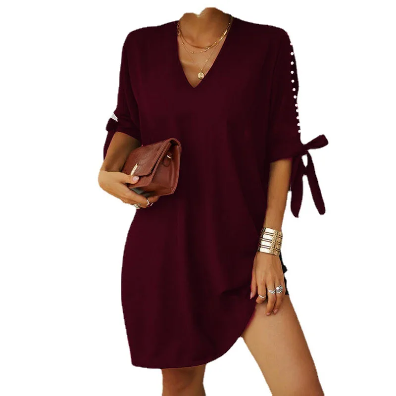 S-5xl Summer V Neck Studded Off Shoulder Dress Women's Solid Fashion Loose Party Chiffon Dress
S-5xl Summer V Neck Studded Off Shoulder Dress Women's Solid Fashion Loose Party Chiffon Dress