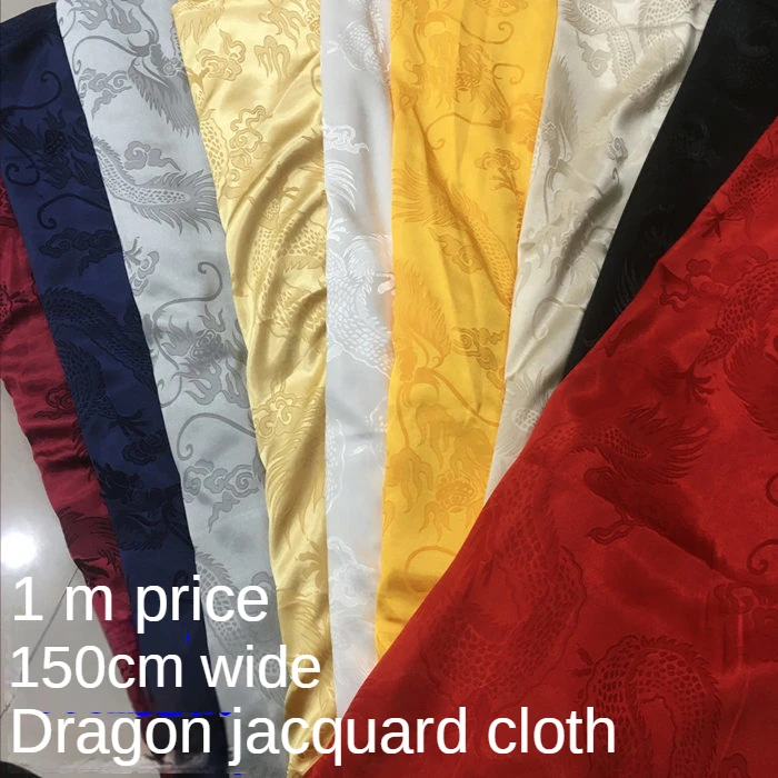 

Jacquard Fabric By The Meter for Cheongsam Dresses Hanfu Sewing Dragon Soft Brocade Diy Silky Soft Thin Summer Drape Cloth White