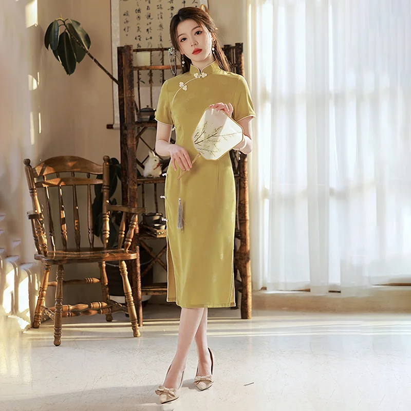 Ципао, Новинка весна-лето 2023, женское модное молодежное повседневное элегантное короткое приталенное модифицированное китайское платье
Ципао, Новинка весна-лето 2023, женское модное молодежное повседневное элегантное короткое приталенное модифицированное китайское платье