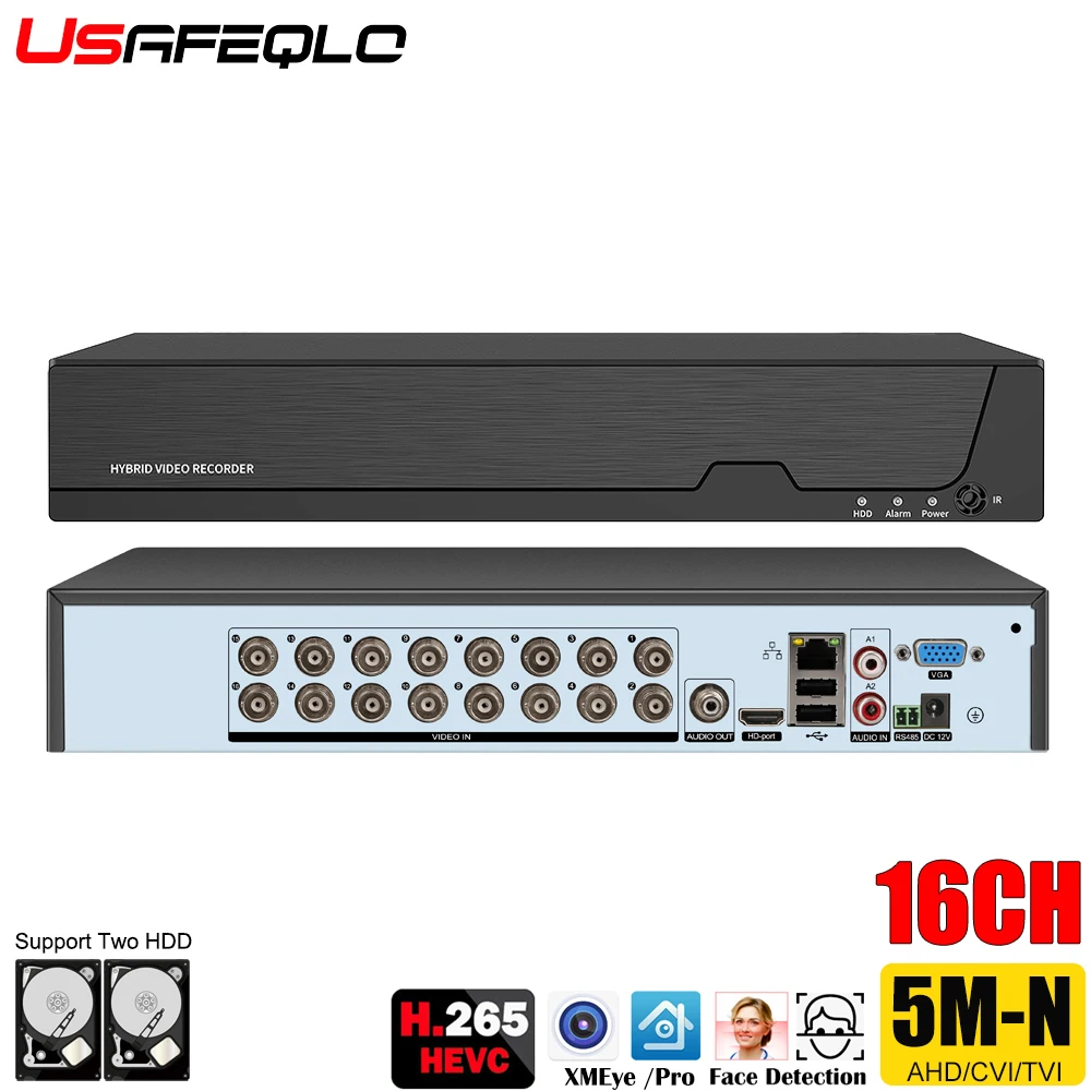 

Гибридный видеорегистратор USAFEQLO 16CH 8CH 6 in 1 H.265 для 1080N 5M-N AHD-камеры 2MP 3MP 5MP IP-камеры P2P NVR CCTV Stystem