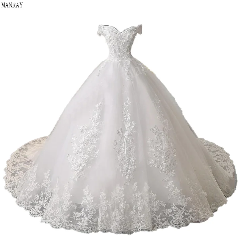 

MANRAY Off The Shoulder Wedding Dress for Bride Train or Floor Bridal Gown Tulle Mariage Vestido De Noiva 2023 Plus Size Custom