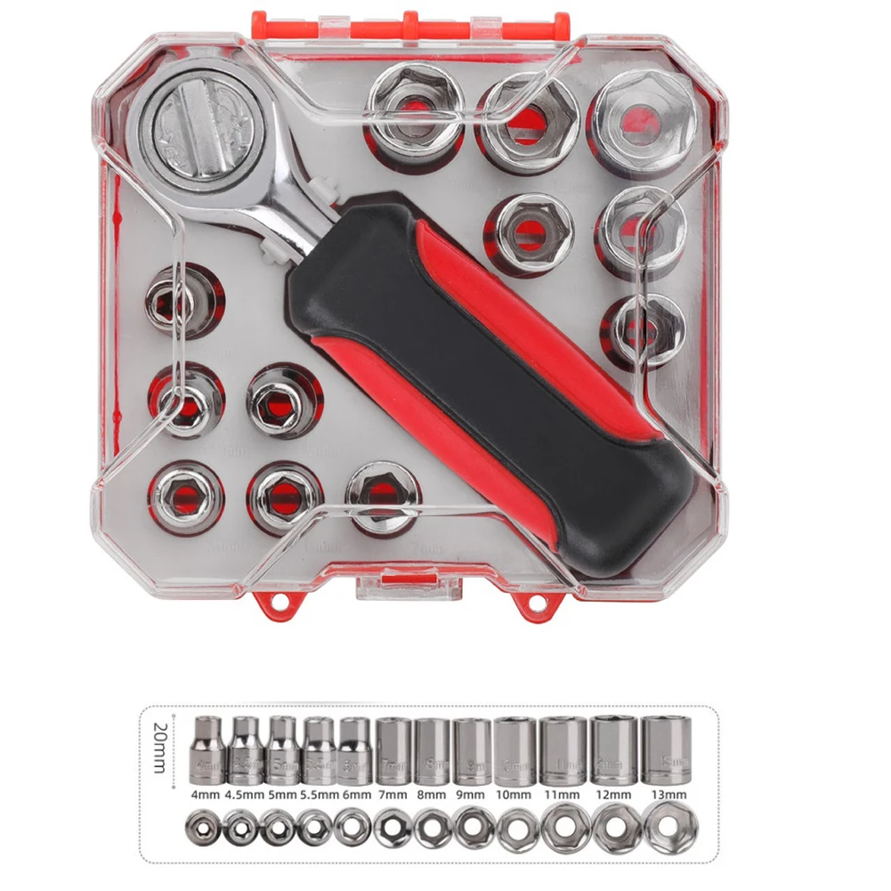13Pcs Ratchet Wrench Socket Set 1/4 Auto Repair Hand Tool 4 To 13mm Wrench Head For Drive 1/4inch 6.35mm Square Household Tool
13Pcs Ratchet Wrench Socket Set 1/4 Auto Repair Hand Tool 4 To 13mm Wrench Head For Drive 1/4inch 6.35mm Square Household Tool