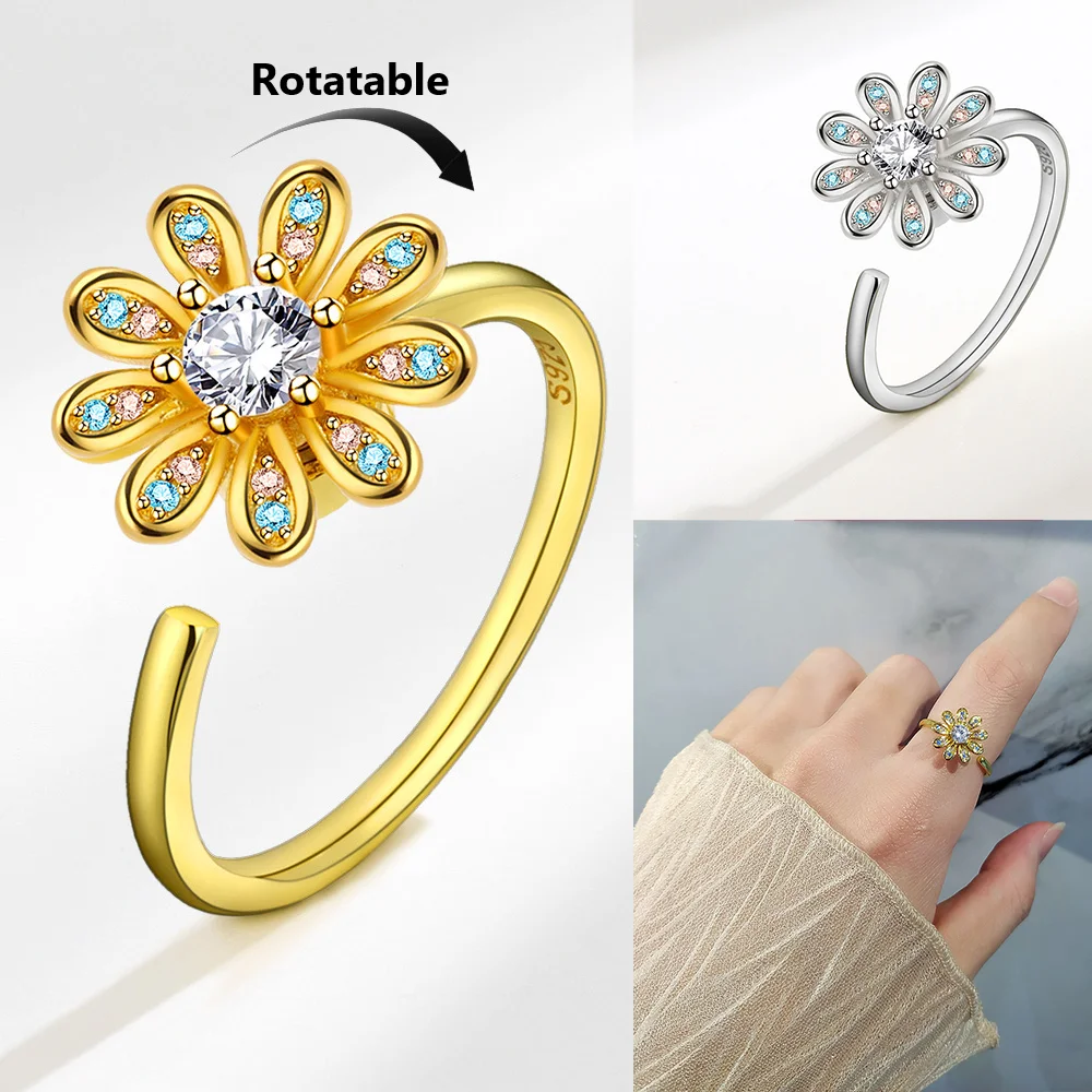 

Anxiety Ring Figet Spinner Rings For Women Rotate Freely Spinning Anti Stress Accessories Daisy Sunflower Anxiety Jewelry Gifts