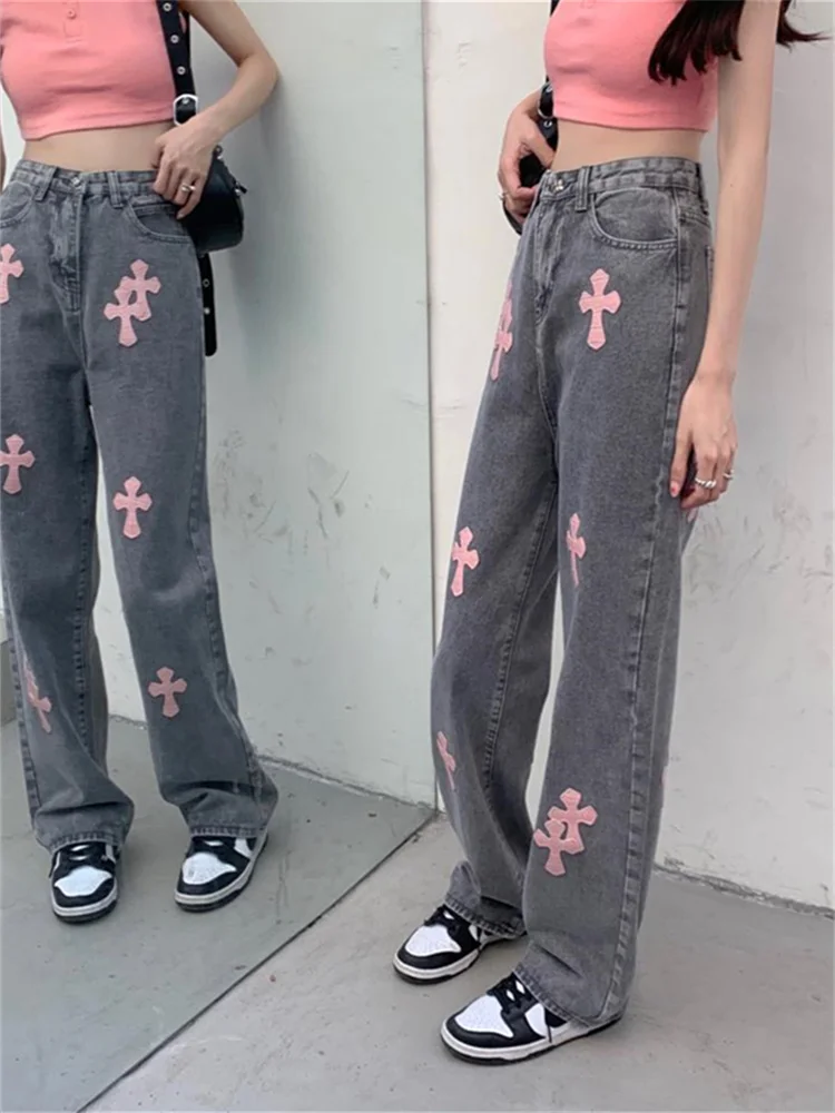 QWEEK Vintage Jeans Women 90s Retro Streetwear Cross Gray Wide Leg Denim Pants Oversized High Street Hip Hop Punk Baggy Trousers
QWEEK Vintage Jeans Women 90s Retro Streetwear Cross Gray Wide Leg Denim Pants Oversized High Street Hip Hop Punk Baggy Trousers