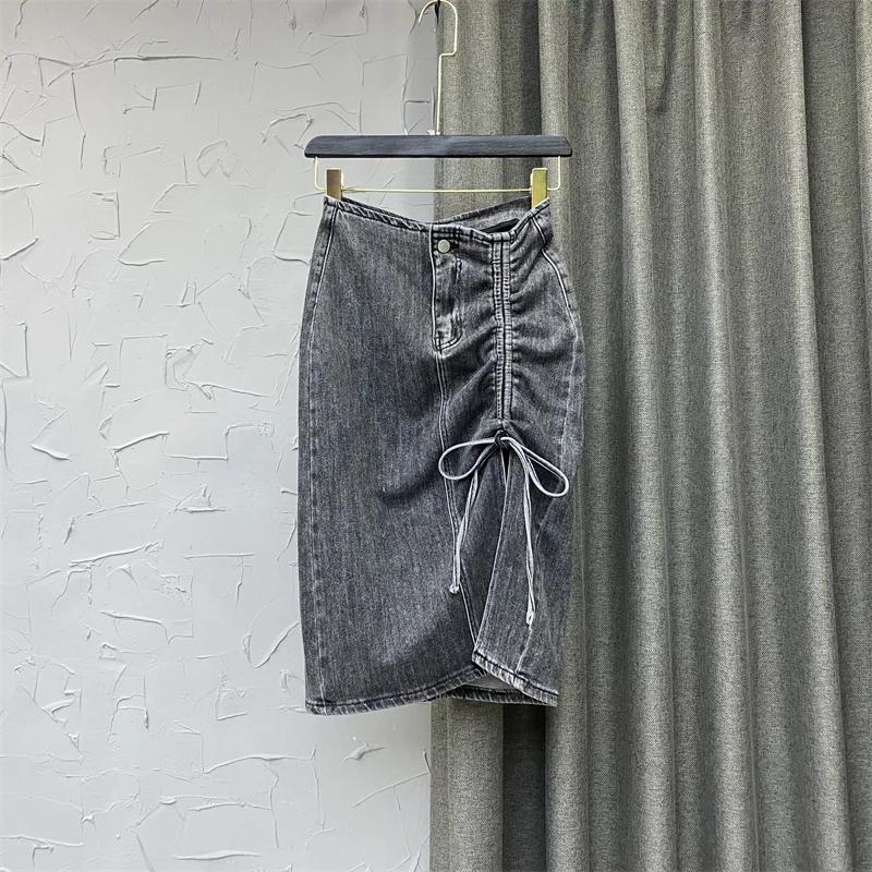 Black Gray Fashion Drawstring Skirt High Waist Office Lady Skirts Summer Korean Style Slim Mid-Length Denim Skirt for Women
Black Gray Fashion Drawstring Skirt High Waist Office Lady Skirts Summer Korean Style Slim Mid-Length Denim Skirt for Women
