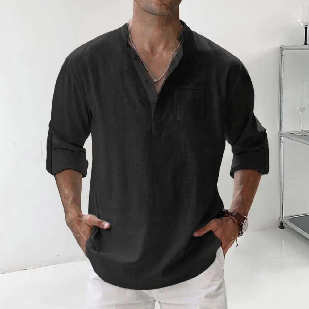 Stylish Men Fall Top Stand Collar Casual Men Shirt Patch Pocket Summer Spring Top
Stylish Men Fall Top Stand Collar Casual Men Shirt Patch Pocket Summer Spring Top