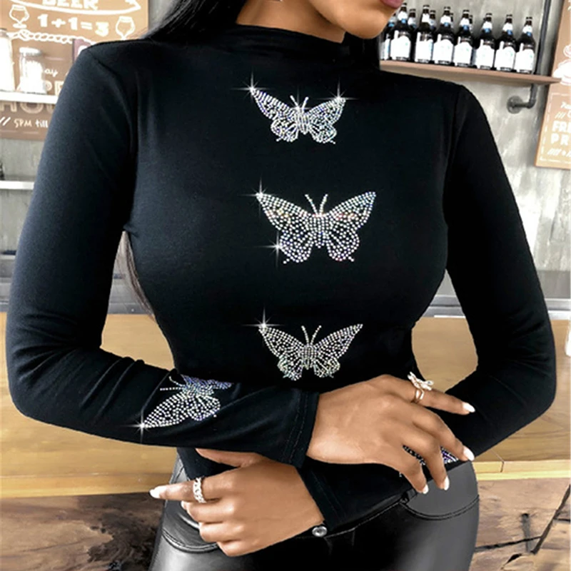 Women Long Sleeve T-Shirt Studded Slim Butterfly Diamond Strapless Long Sleeve Top New Spring Top all-match Sexy T Shirts
Women Long Sleeve T-Shirt Studded Slim Butterfly Diamond Strapless Long Sleeve Top New Spring Top all-match Sexy T Shirts