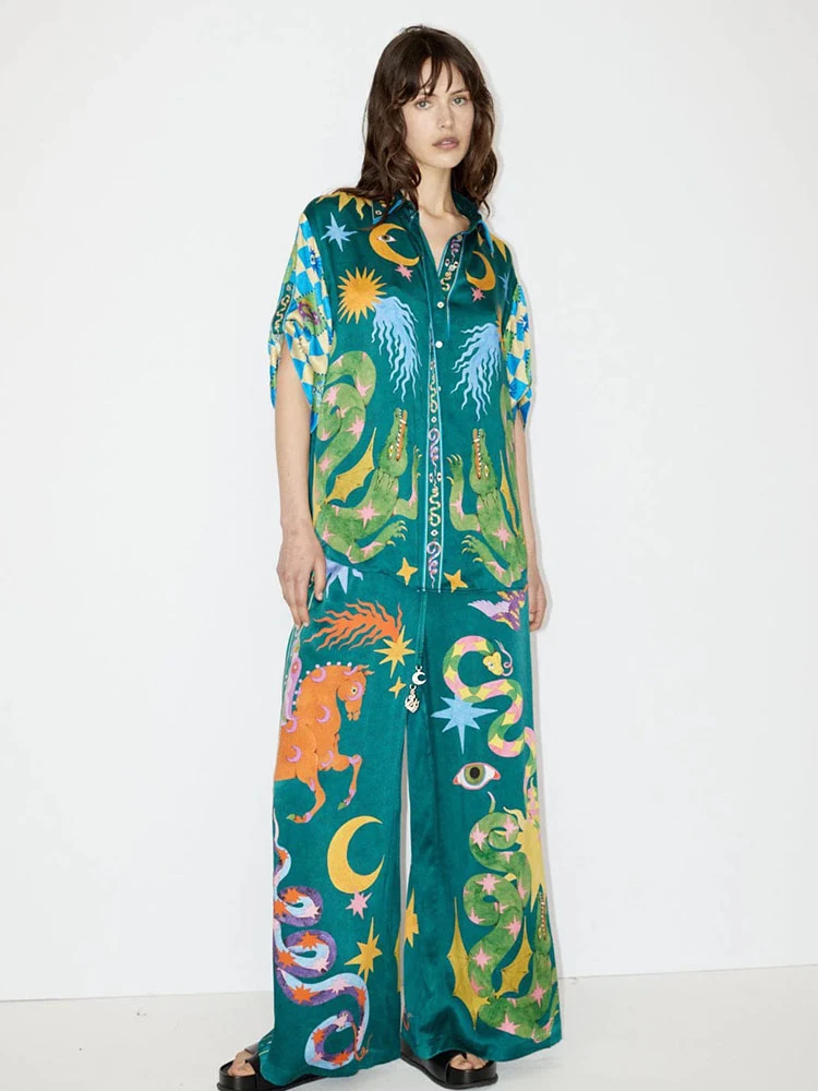 Alem@ais* Autumn Women Shirt Pants Set Printed Vintage Resort Style Silk Casual Shirt High Waisted Wide Leg Pants Trousers Women
Alem@ais* Autumn Women Shirt Pants Set Printed Vintage Resort Style Silk Casual Shirt High Waisted Wide Leg Pants Trousers Women