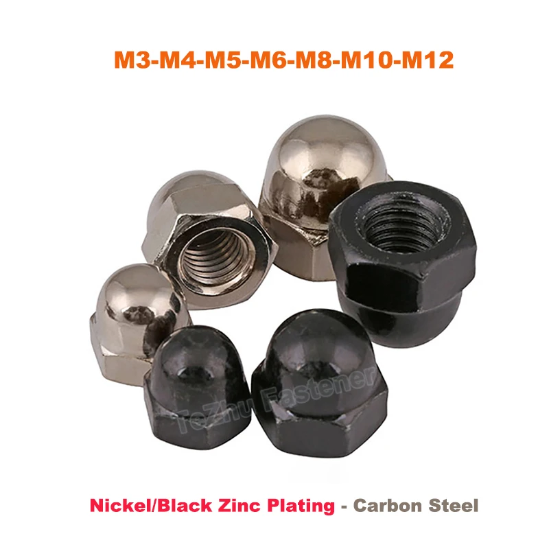 

Acorn Cap Nuts Steel Metric M3 M4 M5 M6 M8 M10 M12 Dome Head Nut Decorative Cap Blind Nuts Covers Nut Nickel/Black Zinc Plating