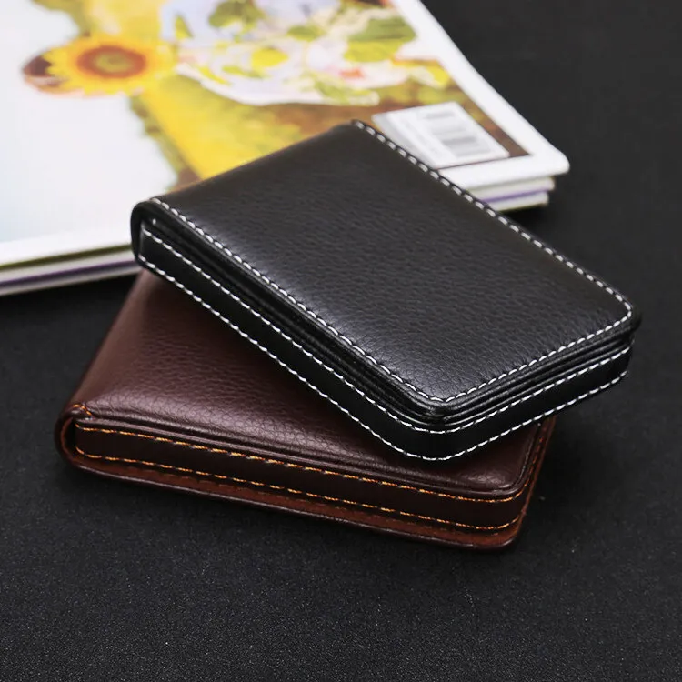 

Business Card Case ID Pouch PU Leather Card Box Man Credit Card Holder Magnet Hasp Name Tag Horizontal and Vertical Style