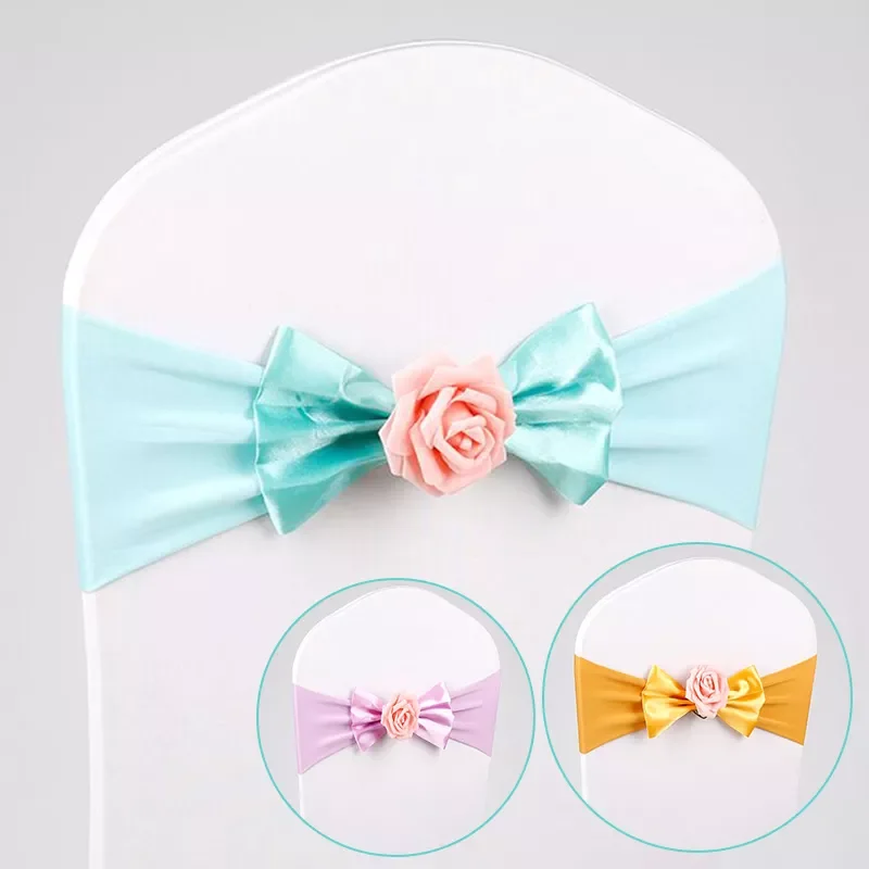 Solid Color Chair Back Flower Bow Decoration Elastic Bandage Band Wedding Party Chair Cover Decoration 
Solid Color Chair Back Flower Bow Decoration Elastic Bandage Band Wedding Party Chair Cover Decoration