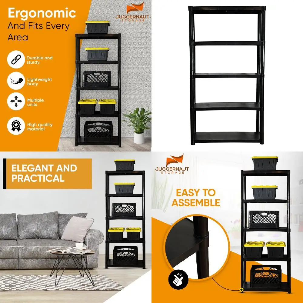 Fashionable 14"D x 70"H 5-Shelf Black Garage Storage Shelves for Neater Home Organization and Shelving.
Fashionable 14"D x 70"H 5-Shelf Black Garage Storage Shelves for Neater Home Organization and Shelving.