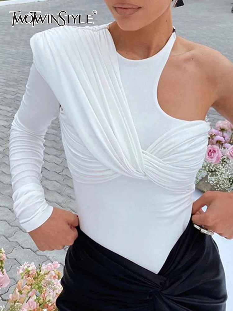 TWOTWINSTYLE White Skinny Bodysuits For Women Round Neck Sleeveless Fold Pleated Solid Bodysuit Female Fashion Clothing Style
TWOTWINSTYLE White Skinny Bodysuits For Women Round Neck Sleeveless Fold Pleated Solid Bodysuit Female Fashion Clothing Style