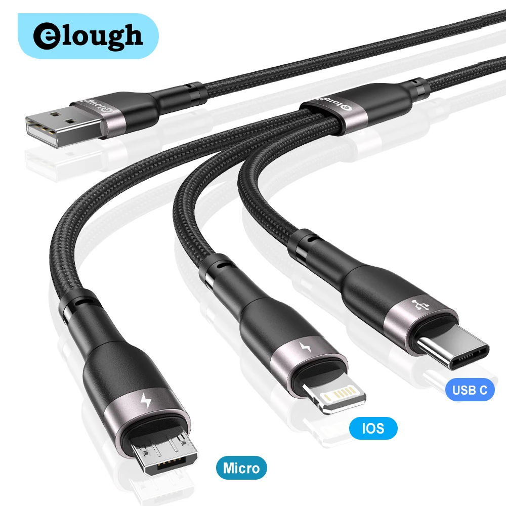 Кабель зарядный Elough 3 в 1, USB Type-C, Micro USB, 3 А
Кабель зарядный Elough 3 в 1, USB Type-C, Micro USB, 3 А