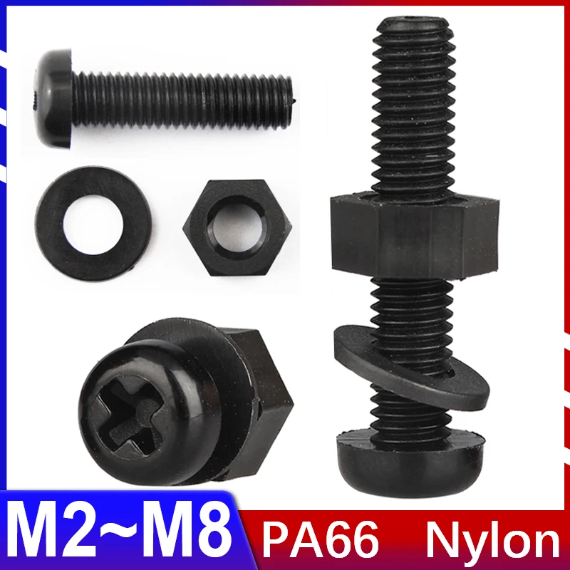 3In1 Set Black Nylon Screw Nut Washer Gasket Combination M2 M2.5 M3 M4 M5 M6 M8 Round Head Cross Bolt Plastic Insulated Screw 
3In1 Set Black Nylon Screw Nut Washer Gasket Combination M2 M2.5 M3 M4 M5 M6 M8 Round Head Cross Bolt Plastic Insulated Screw