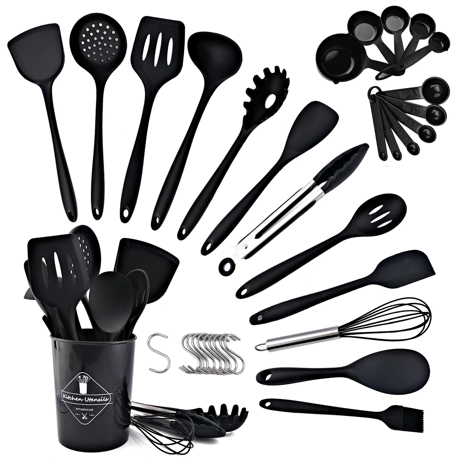 Black Silicone Cooking Utensils Set Non-Stick Spatula Shovel Soup Spoon Cooking Tools Set BPA Free Kitchen Tool Accessories
Black Silicone Cooking Utensils Set Non-Stick Spatula Shovel Soup Spoon Cooking Tools Set BPA Free Kitchen Tool Accessories
