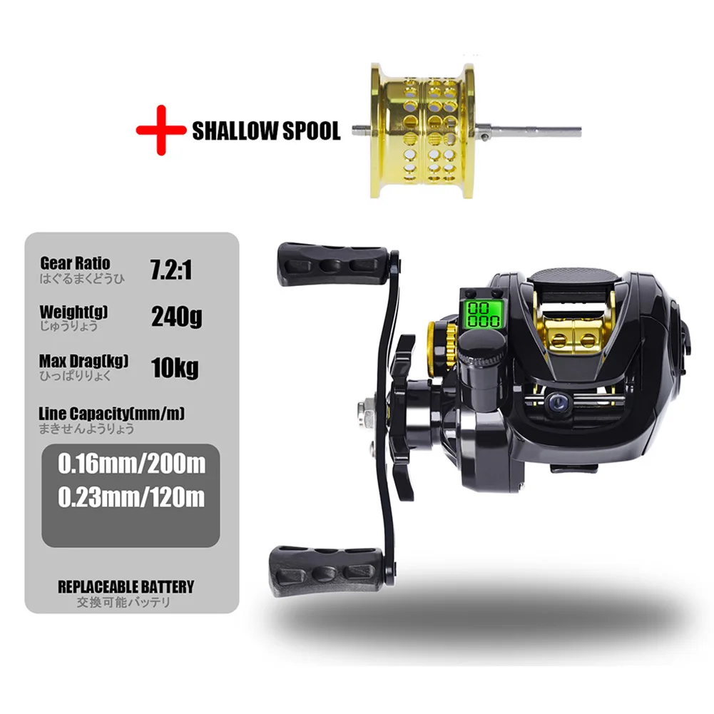 Fishing Baitcasting Reel With Shallow Spool 7.2:1 Digital Aluminum Alloy Left Right Hand With Line Counter Display
Fishing Baitcasting Reel With Shallow Spool 7.2:1 Digital Aluminum Alloy Left Right Hand With Line Counter Display