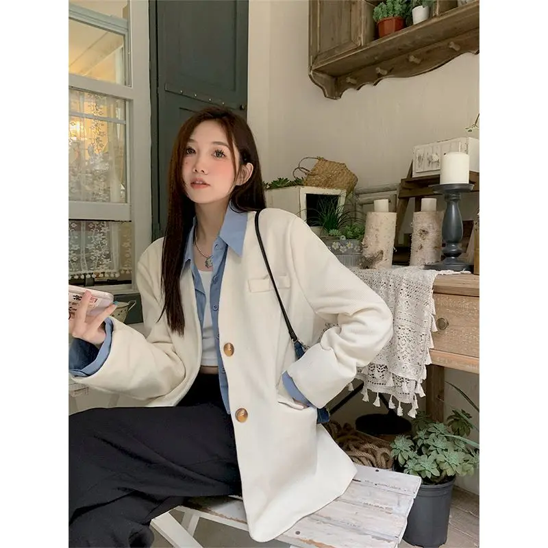 

UNXX Fashion Fake Two Piece Suit Coat Women Spring Autumn Contrast Color Turndown Collar Outerwear Female Long Sleeve Blazers