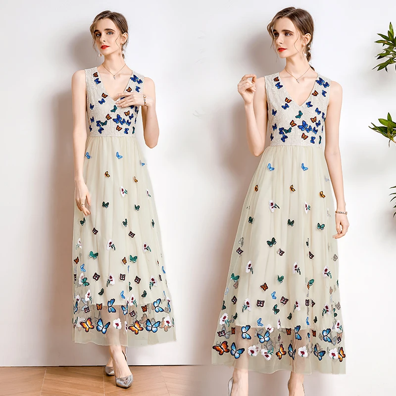Summer Women's Dress Sleeveless Lace Mesh Elegant Floral Dress Butterfly Embroidered V-Neck Midi Dress 2022 платье
Summer Women's Dress Sleeveless Lace Mesh Elegant Floral Dress Butterfly Embroidered V-Neck Midi Dress 2022 платье