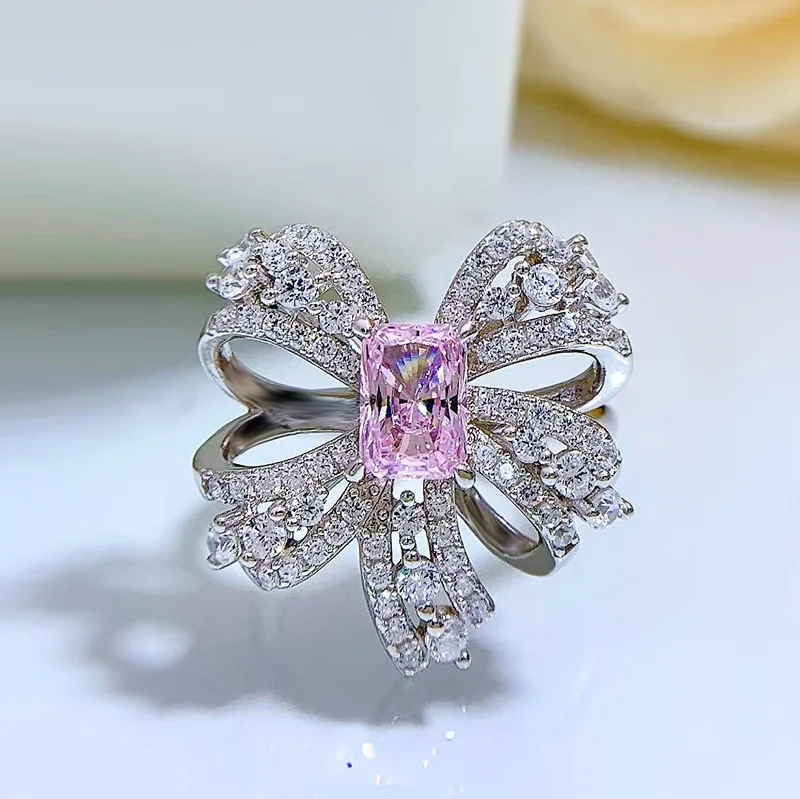 Jewelry 2022 New S925 Sterling Silver Bow Ring Pink High Carbon Diamond For Women Fine Engagement Jewelry
Jewelry 2022 New S925 Sterling Silver Bow Ring Pink High Carbon Diamond For Women Fine Engagement Jewelry