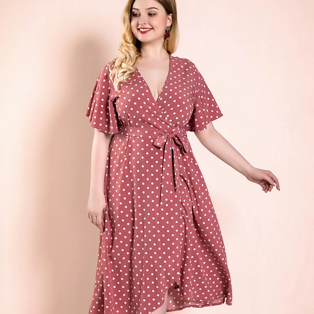 Plus Size Women's Polka-dot Red Dress with Belt Empire Waist One Piece Slit Dress V Neck Sweet Summer Women's Clothing 2022
Plus Size Women's Polka-dot Red Dress with Belt Empire Waist One Piece Slit Dress V Neck Sweet Summer Women's Clothing 2022