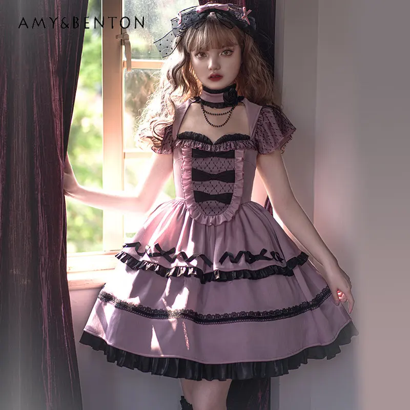 Elegant Three-Dimensional Bow Stitching Dress Women Flounced Sleeve Lolita Dress Spring Japanese Style Rojita Dress
Elegant Three-Dimensional Bow Stitching Dress Women Flounced Sleeve Lolita Dress Spring Japanese Style Rojita Dress