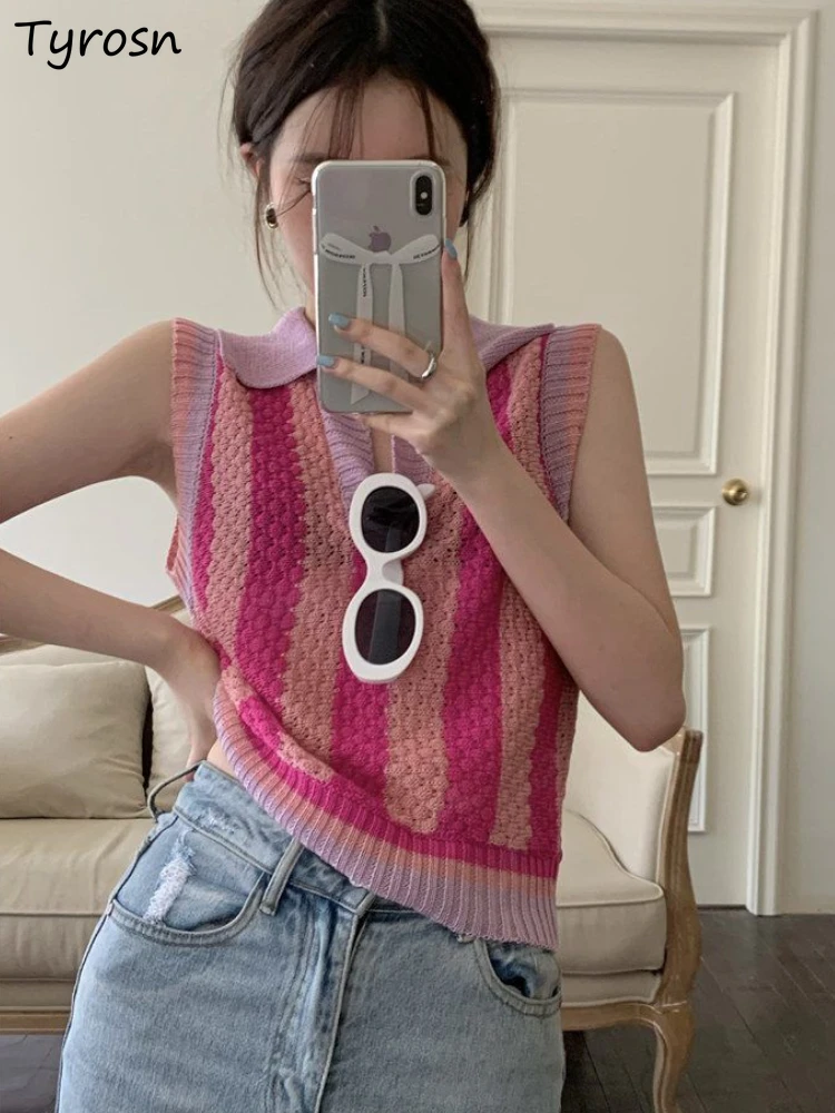 Pink Sweater Vests Women Sweet Panelled Design Turn-down Collar Personality Chic Streetwear Summer Cropped BF Striped Hot Girls
Pink Sweater Vests Women Sweet Panelled Design Turn-down Collar Personality Chic Streetwear Summer Cropped BF Striped Hot Girls