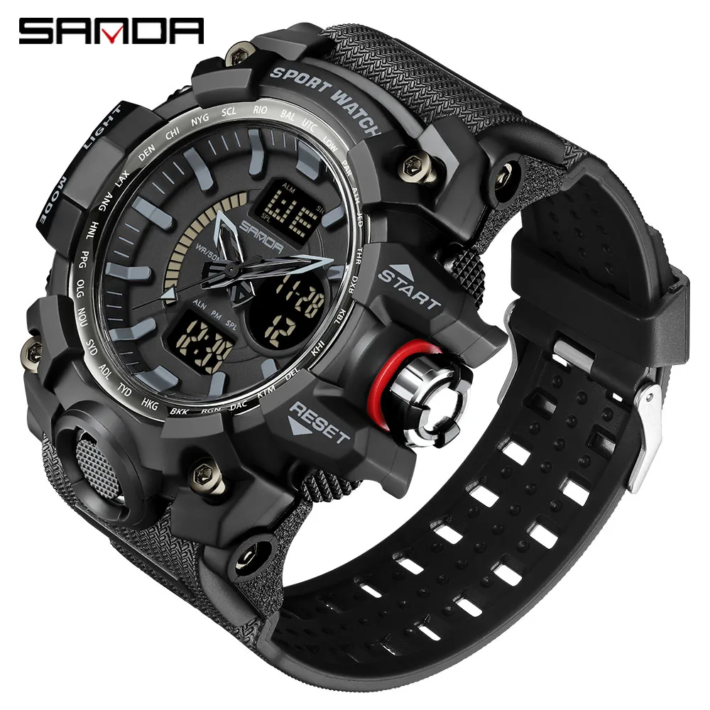 

golden Sport Watch SANDA Brand Watches LED Digital Wristwach Multi-functional Men Clock Led Stopwatch S Shock Sport Watch 3132
