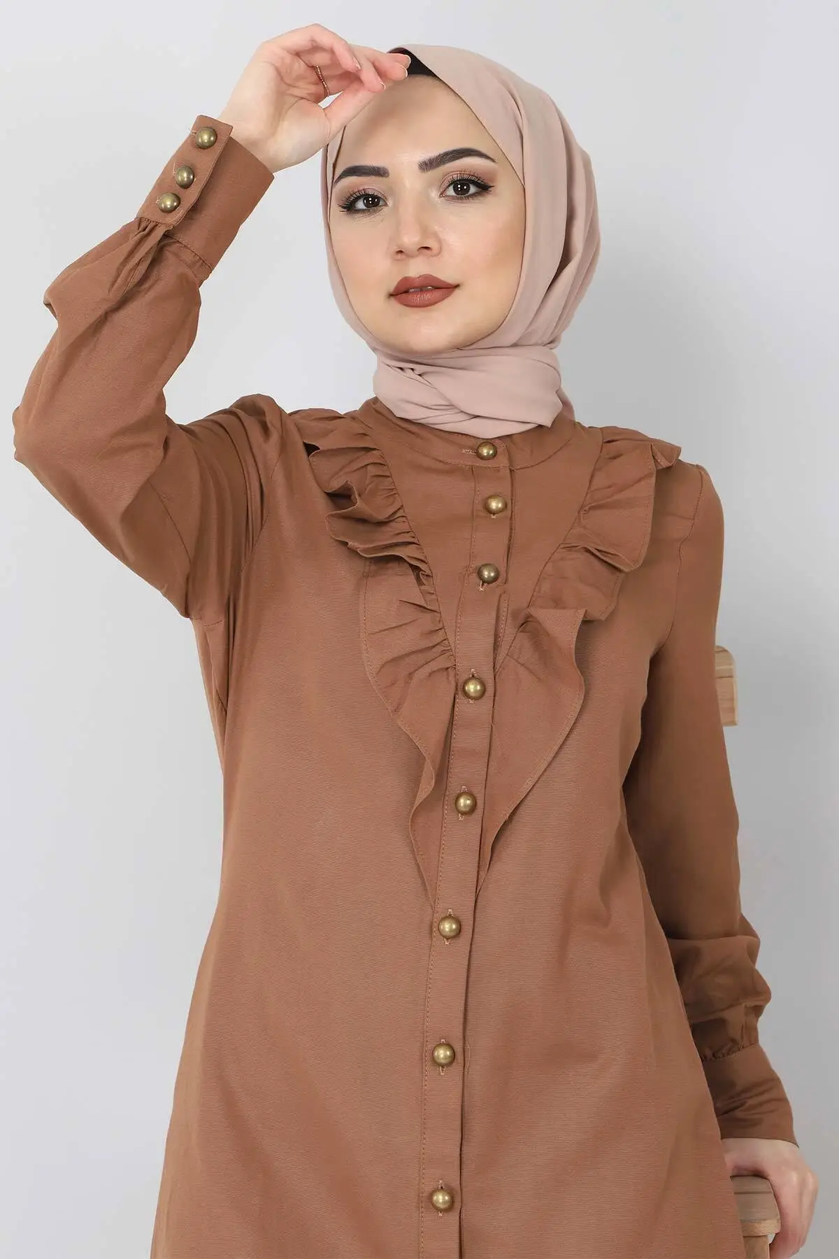 Women's Front Ruffled Tan Double Team Women's Islamic Team 2021 
Women's Front Ruffled Tan Double Team Women's Islamic Team 2021