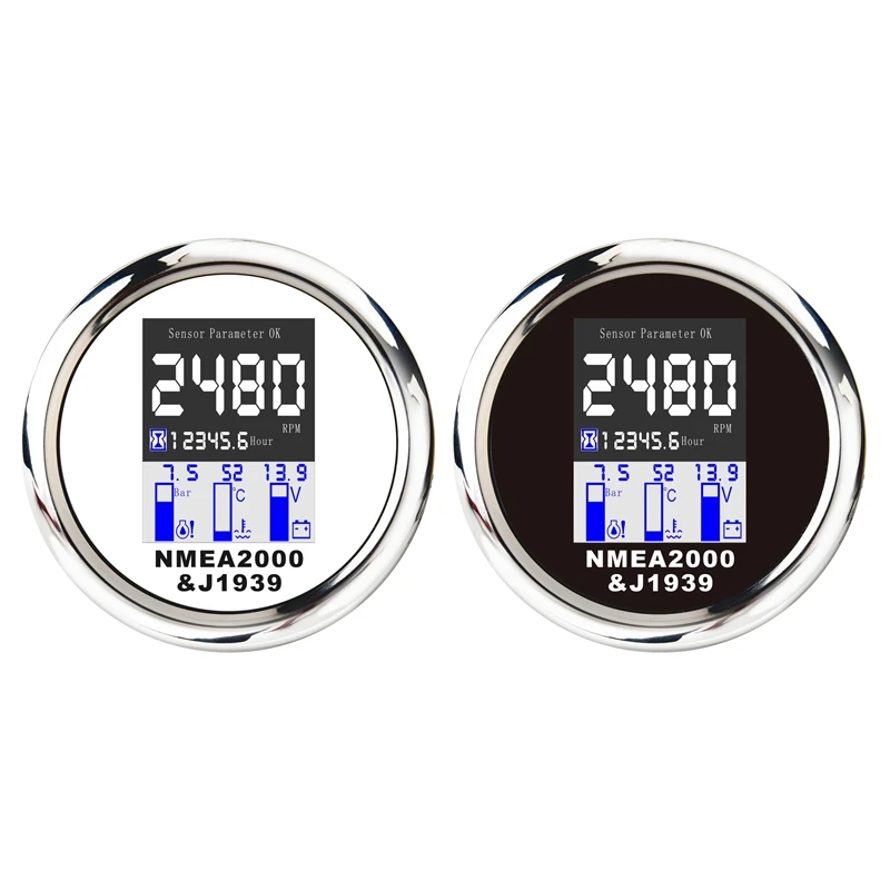 NMEA 2000 85Mm 4 In 1 Multi-Functional Meter Digital Tachometer Water Temp Oil Pressure Gauge Voltmeter With Alarm
NMEA 2000 85Mm 4 In 1 Multi-Functional Meter Digital Tachometer Water Temp Oil Pressure Gauge Voltmeter With Alarm