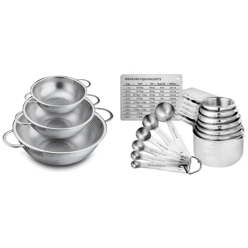 14 Pieces Stainless Steel Measuring Cups And Spoons Set With Colander Set Of 3, Stainless Steel Colander Strainers
14 Pieces Stainless Steel Measuring Cups And Spoons Set With Colander Set Of 3, Stainless Steel Colander Strainers