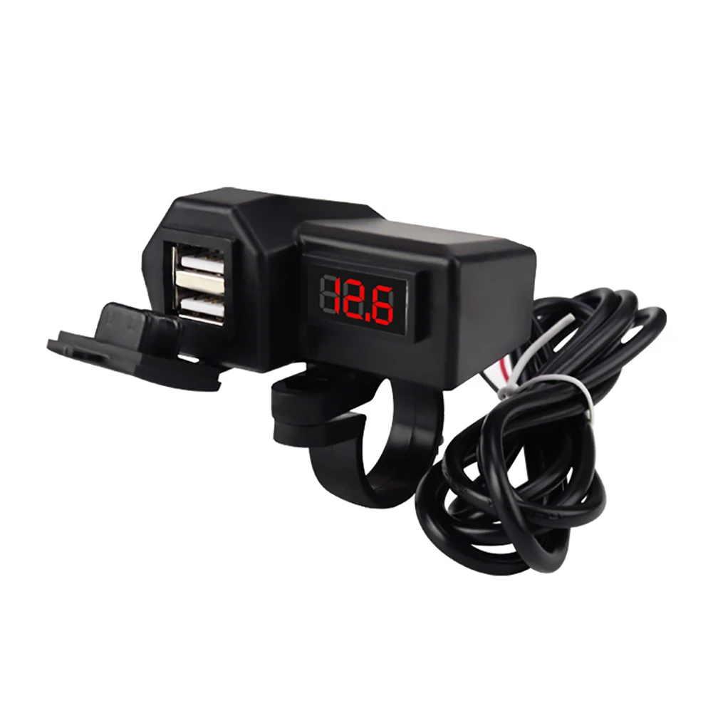

12V 5V 3.1A Dual USB Motorcycle Charger With Independent Switch Digital Display Voltmeter For 7/8" 1" Handlebar Mounting