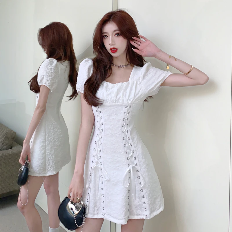 COIGARSAM Dresses Women Belt Puff Sleeve Square Collar High Waist White Black Dress Dropshipping
COIGARSAM Dresses Women Belt Puff Sleeve Square Collar High Waist White Black Dress Dropshipping